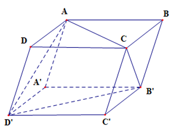 Cho khối hộp ABCD.A’B’C’D’. Tính tỉ số giữa thể tích của khối hộp đó và thể tích (ảnh 1)