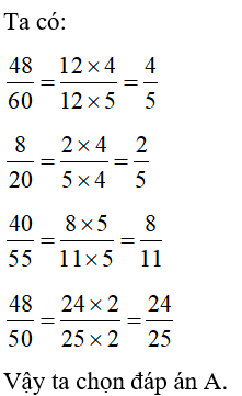 Phân số nào sau đây bằng phân số: 4/5 (ảnh 1)