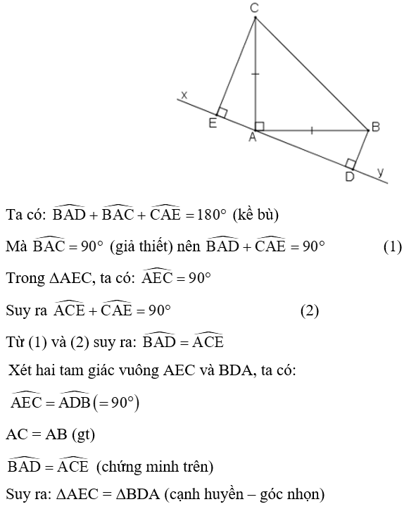 Cho tam giác ABC vuông tại A có AB = AC. Qua A kẻ đường thẳng xy (ảnh 1)