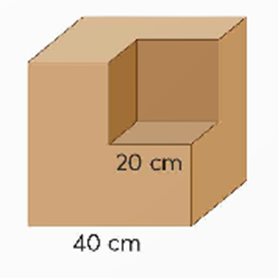 Một khối gỗ hình lập phương có cạnh 40 cm. Người ta cắt đi một phần khối gỗ có dạng hình lập phương cạnh 20 cm. (ảnh 1)