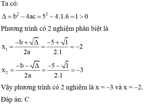 Mệnh đề chứa biến “ x^2 + 5x + 6 = 0” đúng với giá trị của x là (ảnh 1)