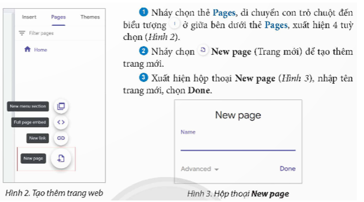 Trong google sites, để tạo trang mới em thực hiện như thế nào? (ảnh 1)