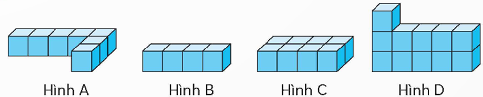 Các hình dưới đây được ghép bởi các hình lập phương cạnh 1m. a) Nêu cách ghép các hình trên thành hai hình hộp chữ nhật có thể tích bằng nhau. b) Khi đó thể tích mỗi hình hộp chữ nhật là bao nhiêu mét khối? (ảnh 1)
