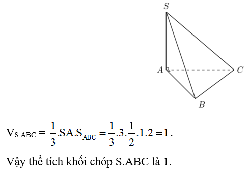 Khối chóp S.ABC có đáy ABC là tam giác vuông tại A, cạnh AB = 1, AC = 2, cạnh bên SA vuông góc (ảnh 1)