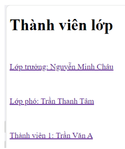 Em hãy bổ sung tên các bạn trong lớp vào ngay sau phần Thành viên lớp của trang web thanhvienlop.html ở phần  (ảnh 1)