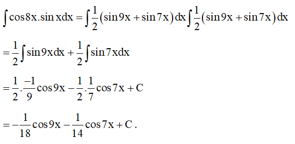 Tìm nguyên hàm của hàm số y = cos8x.sinx. (ảnh 1)