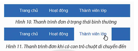 Trong trang web kỉ yếu lớp, tạo thanh trình đơn ngang nằm ở đầu trang chủ của trang index.html như Hình 10 và Hình 11.   (ảnh 1)