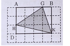 Diện tích mỗi ô vuông nhỏ trong hình vẽ là 4 cm2. Hỏi diện tích tam giác GHK là (ảnh 2)