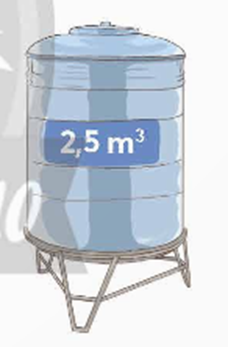 Một bồn nước có thể tích 2,5 m3. Bồn đó chứa được bao nhiêu lít nước?  Biết 1l = 1 dm3 (ảnh 1)
