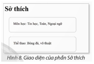 Viết mã lệnh CSS để định kiểu khung và viên cho riêng từng mục của phần Sở thích (Hình 8) (ảnh 1)