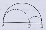 Để bò từ A đến B, chú Kiến Càng bò theo đường nét liền (nửa đường tròn đường kính AB) (ảnh 1)