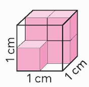 Viết số đo thể tích của một hình lập phương nhỏ màu hồng dưới dạng phân số và số thập phân. (ảnh 1)
