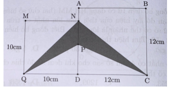 Cho hai hình vuông ABCD và MNDQ lần lượt có cạnh là 12 cm và 10 cm. Nói Q và B, gọi  (ảnh 1)