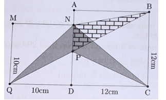 Cho hai hình vuông ABCD và MNDQ lần lượt có cạnh là 12 cm và 10 cm. Nói Q và B, gọi  (ảnh 2)