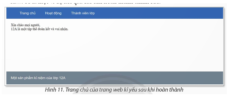 Em hãy thực hiện các yêu cầu dưới đây.  1. Chỉnh sửa trang chủ của kỉ yếu (tệp index.html và tập layout.css) sao cho bố cục gồm 3 vùng: (ảnh 1)