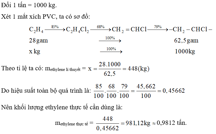 Trong công nghiệp, PVC được dùng làm chất dẻo được sản xuất từ ethylene với hiệu suất giả định cho từng bước theo sơ (ảnh 1)