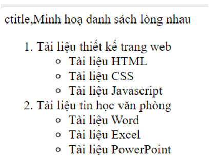 Trong đoạn mã HTML ở Ví dụ 7, nếu thay cặp thẻ <ul></ul> thành <ol></ol>  (ảnh 1)