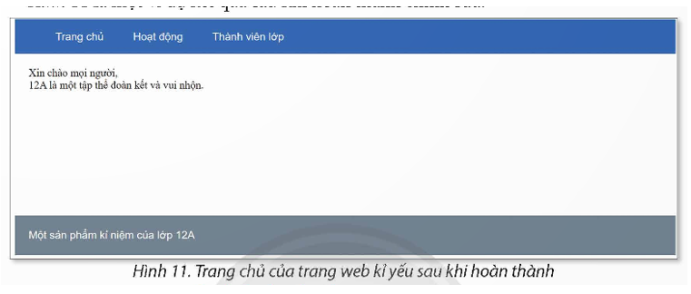 Em hãy thực hiện các yêu cầu dưới đây.  1. Chỉnh sửa trang chủ của kỉ yếu (tệp index.html và tập layout.css) sao cho bố cục gồm 3 vùng: (ảnh 3)