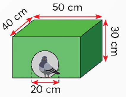 Bạn Hưng dự định sơn các mặt xung quanh của chuồng chim bồ câu có dạng hình hộp chữ nhật (xem hình). Hỏi diện tích cần sơn là bao nhiêu mét vuông? (ảnh 1)