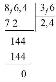 Thực hiện phép chia rồi thử lại. 8,64 : 3,6 (ảnh 2)