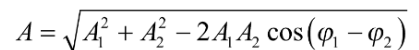Một vật thực hiện đồng thời hai dao động điều hòa cùng phương cùng tần số, có phương trình . Biên độ  của dao động tổng hợp của hai dao động trên được cho bởi công thức nào sau đây? (ảnh 2)