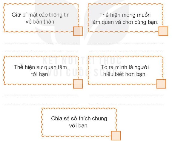 Đánh dấu  vào ô trống ở các cách thiết lập quan hệ với những người bạn mới và giải thích vì sao em chọn như vậy. (ảnh 1)