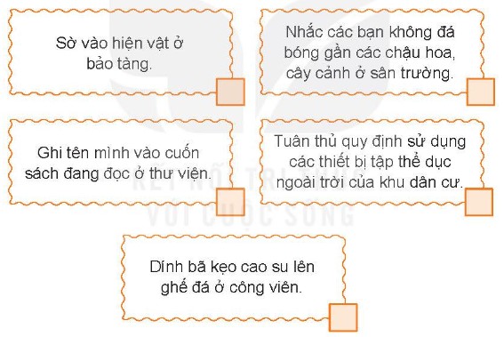 Đánh dấu  vào ô trống ở việc làm thể hiện sự tôn trọng của công. Giải thích vì sao em không lựa chọn các việc làm còn lại. (ảnh 1)