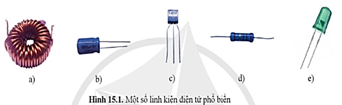 Quan sát hình 15.1 và cho biết: Đây là các linh kiện điện tử gì   (ảnh 1)