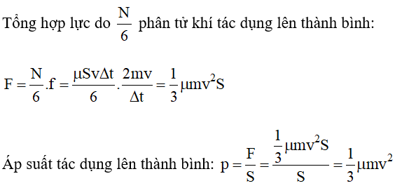 Áp dụng các kiến thức về động lực học (định luật III Newton, xung lượng của lực) cho bài toán va chạm của phân tử khí với thành bình. Thảo luận để rút ra biểu thức  .  (ảnh 1)