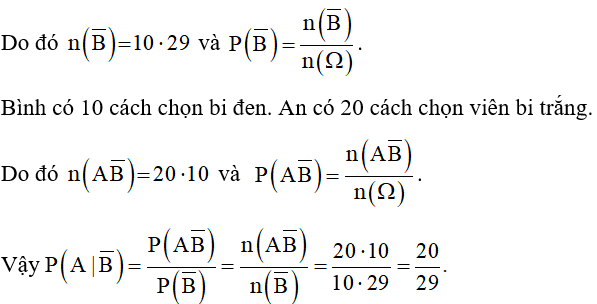 Trở lại Ví dụ 1. Tính P(A/B ngang) bằng định nghĩa và bằng công thức.  (ảnh 1)