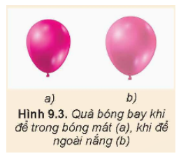 Hãy so sánh các thông số trạng thái của không khí trong một quả bóng bay đã được bơm khi để trong bóng mát và khi để ngoài nắng (Hình 9.3).   (ảnh 1)