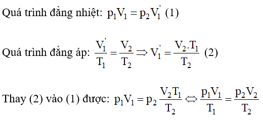 Hãy dựa vào các định luật Boyle, Charles và Hình 11.1 về quá trình chuyển trạng thái của một khối lượng khí xác định để lập phương trình dưới đây về mối liên hệ giữa ba thông số trạng thái của một khối lượng khí xác định: (ảnh 2)