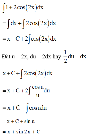 Tìm nguyên hàm của hàm số y = 1 + 2cos2x (ảnh 1)