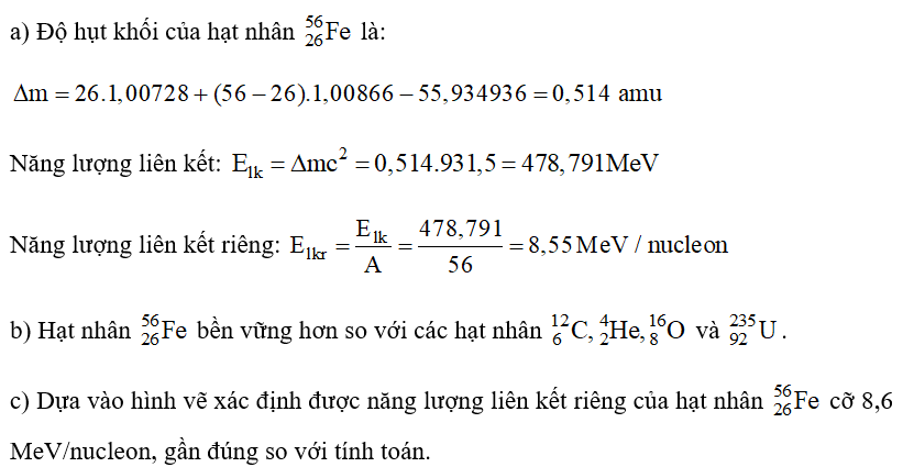 a) Dựa vào Bảng 15.1, tính năng lượng liên kết và năng lượng liên kết riêng của hạt nhân (ảnh 2)