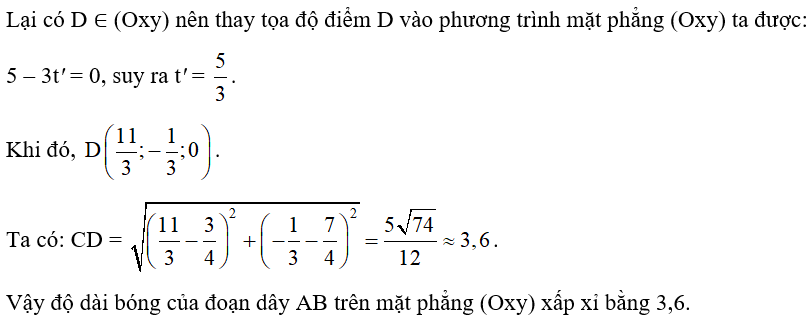 Trong không gian Oxyz, có một nguồn sáng phát ra từ điểm S(2; 3; 5) và một đoạn dây thẳng nối từ điểm (ảnh 2)