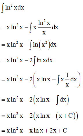 Tính nguyên hàm của hàm số y = ln^2 x (ảnh 1)