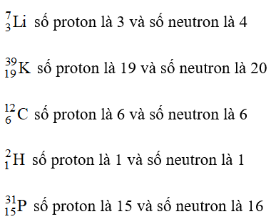 Tìm số proton và số neutron trong các hạt nhân sau đây:   (ảnh 1)