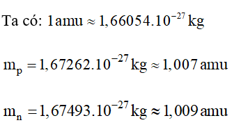 Xác định khối lượng của proton và neutron theo đơn vị amu. (ảnh 1)