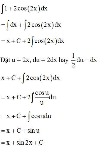 Tìm nguyên hàm của hàm số y = 1 + 2cos2x (ảnh 1)