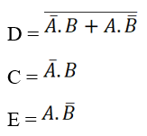 Lập bảng chân lí của mạch so sánh Hình 22.7 và viết phương trình logic của các tín hiệu đầu ra C, D, E.   (ảnh 2)