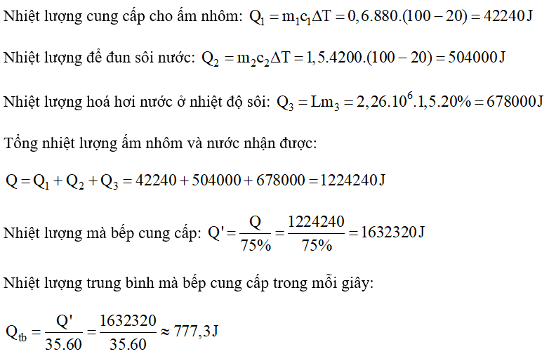 Dùng bếp điện để đun một ấm nhôm khối lượng 600 g đựng 1,5 lít nước ở nhiệt độ 20°C (ảnh 1)