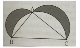 Cho tam giác ABC vuông ở A, có AB = 3 cm, AC = 4 cm, BC = 5 cm. Tính diện tích phần tô đậm. (ảnh 1)