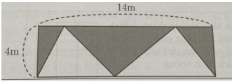 Cho hình chữ nhật kích thước 14 × 4 (hình vẽ dưới). Diện tích phần tô đậm là bao nhiêu mét vuông? (ảnh 1)