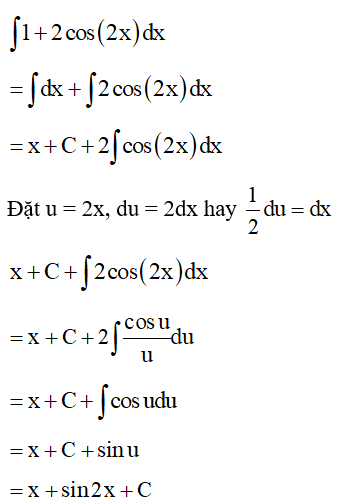 Tìm nguyên hàm của hàm số y = 1 + 2cos2x (ảnh 1)