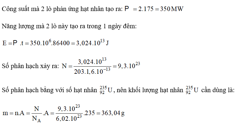 Arktika là tàu phá băng chạy bằng năng lượng hạt nhân của Nga. Với chiều dài 173 m, cao 15 m, tàu được trang bị hai lò phản ứng hạt nhân, mỗi lò có công suất 175 MW, giúp tàu phá lớp băng dày đến 3 m. Nếu lò phản ứng này sử dụng năng lượng từ sự phân hạch của  , mỗi phân hạch sinh ra trung bình 203 MeV; tính khối lượng   mà lò phản ứng tiêu thụ (ảnh 2)