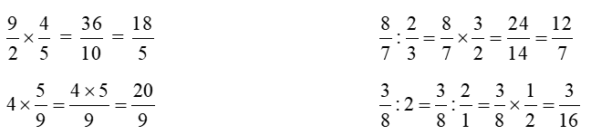 Tính:     9/2 x 4/5 =    8/7 : 2/3     4 x 5/9      3/8 : 2    (ảnh 2)