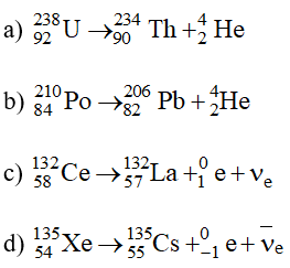 Xác định các hạt nhân A X Z  trong các phương trình phân rã sau: (ảnh 2)