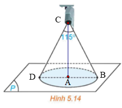 (H.5.14) Góc quan sát ngang của một camera là 115°. Trong không gian Oxyz, camera được đặt tại điểm C(1; 2; 4) và chiếu thẳng về phía mặt phẳng (P): x + 2y + 2z + 3 = 0. Hỏi vùng quan sát được trên mặt phẳng (ảnh 2)