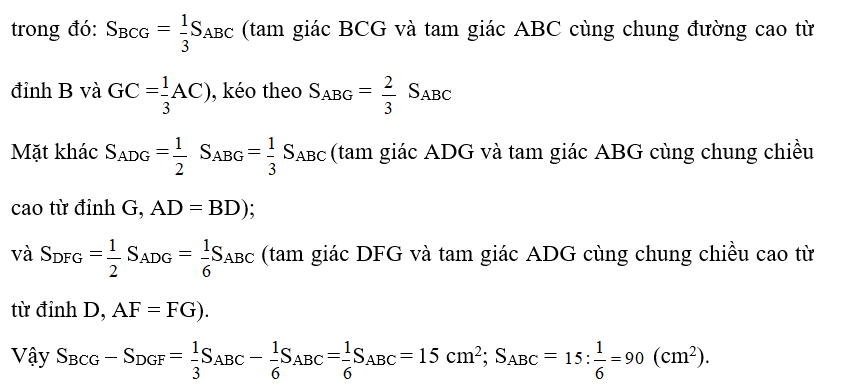 Cho tam giác ABC có BE = ED = 1/2 AD, AF = FG = GC (hình vẽ bên (ảnh 3)