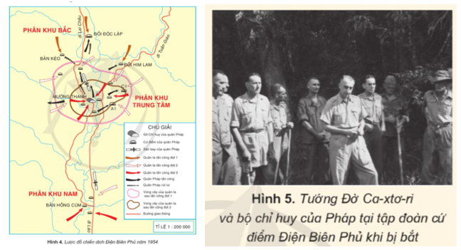 Đọc thông tin và quan sát các hình 4, 5, em hãy kể lại diễn biến chính của chiến dịch Điện Biên Phủ. (ảnh 1)